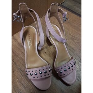 Coach Pink Leather Studded Ankle Strap Block Heel Sandals Women's Size 7B